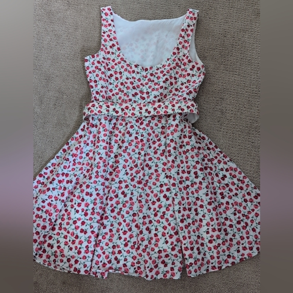 Moda Int'l Vintage Sleeveless Rose Patterned Belted A Line Dress - Picture 4 of 9